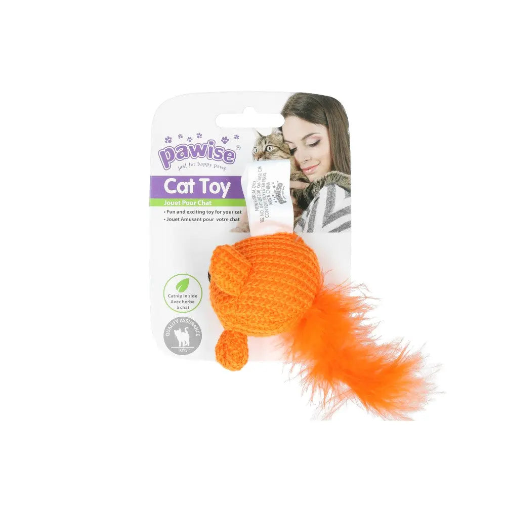 Orange cat toy with a fluffy tail, perfect for engaging playtime with your feline friend.