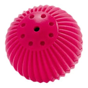 Bright pink rubber dog toy designed for chewing and interactive play.
