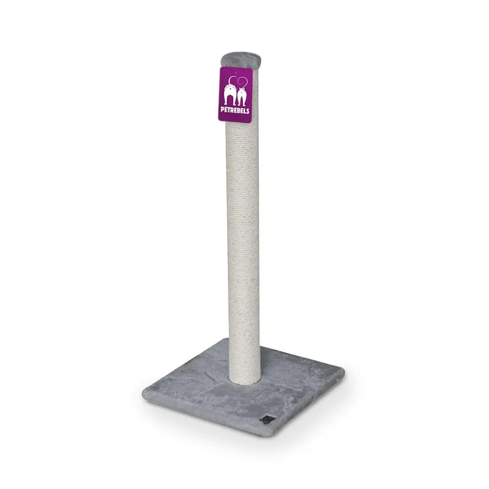 Cat scratching post with a sturdy base and soft fabric for healthy scratching and play.