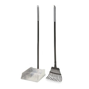 Garden tools set featuring a metal scoop and a rake for efficient yard maintenance.