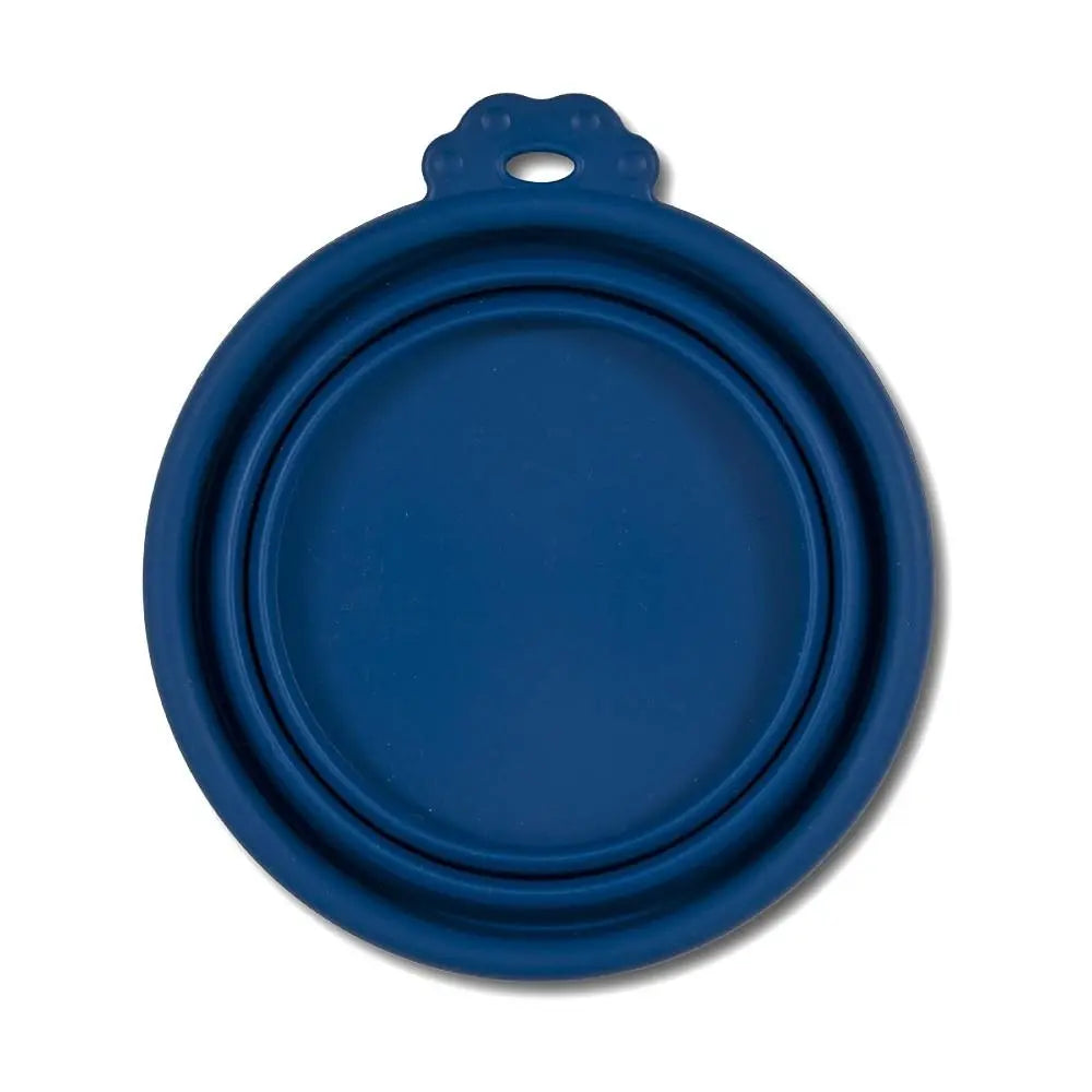 Silicone pet food mat in navy blue, designed to keep feeding areas clean and tidy.