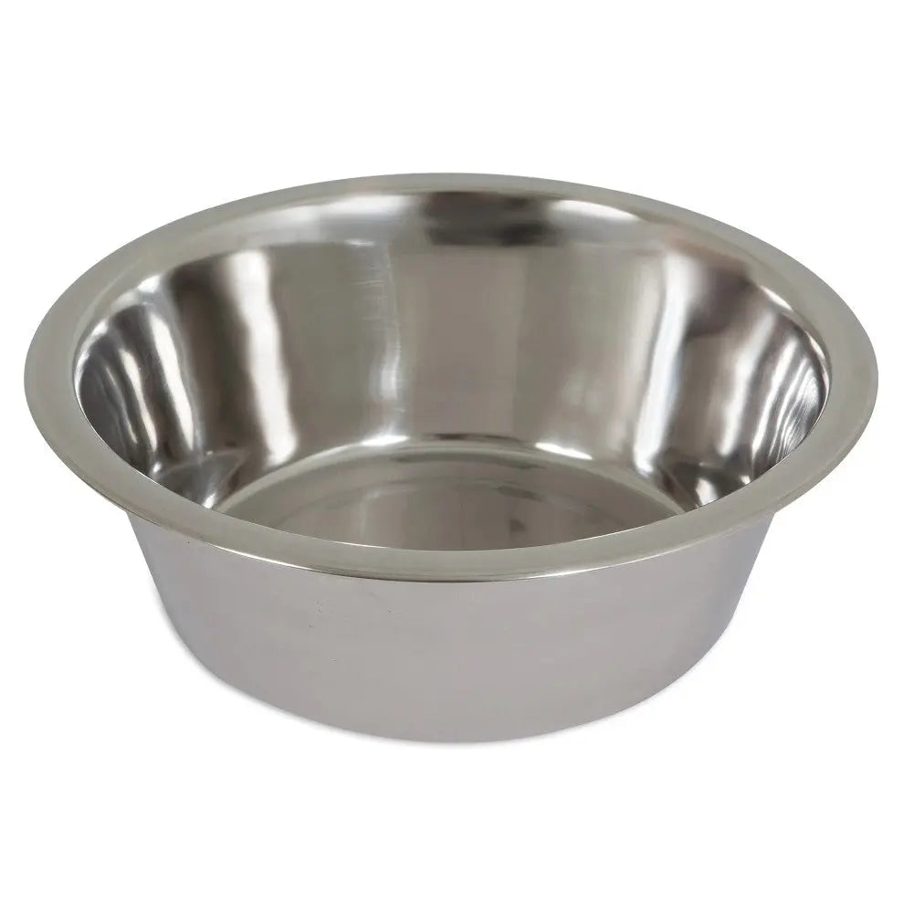 Stainless steel pet bowl, durable and easy to clean for feeding dogs or cats.