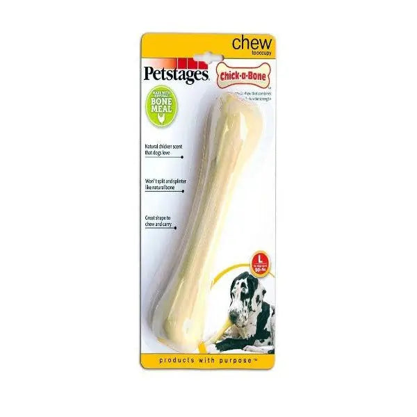 Petstages Chick-a-Bone chew toy for dogs, featuring natural chicken scent and durable design for healthy chewing.