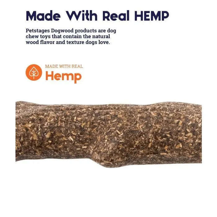 Dog chew toy made with real hemp, featuring natural wood flavor and texture for dogs to enjoy.