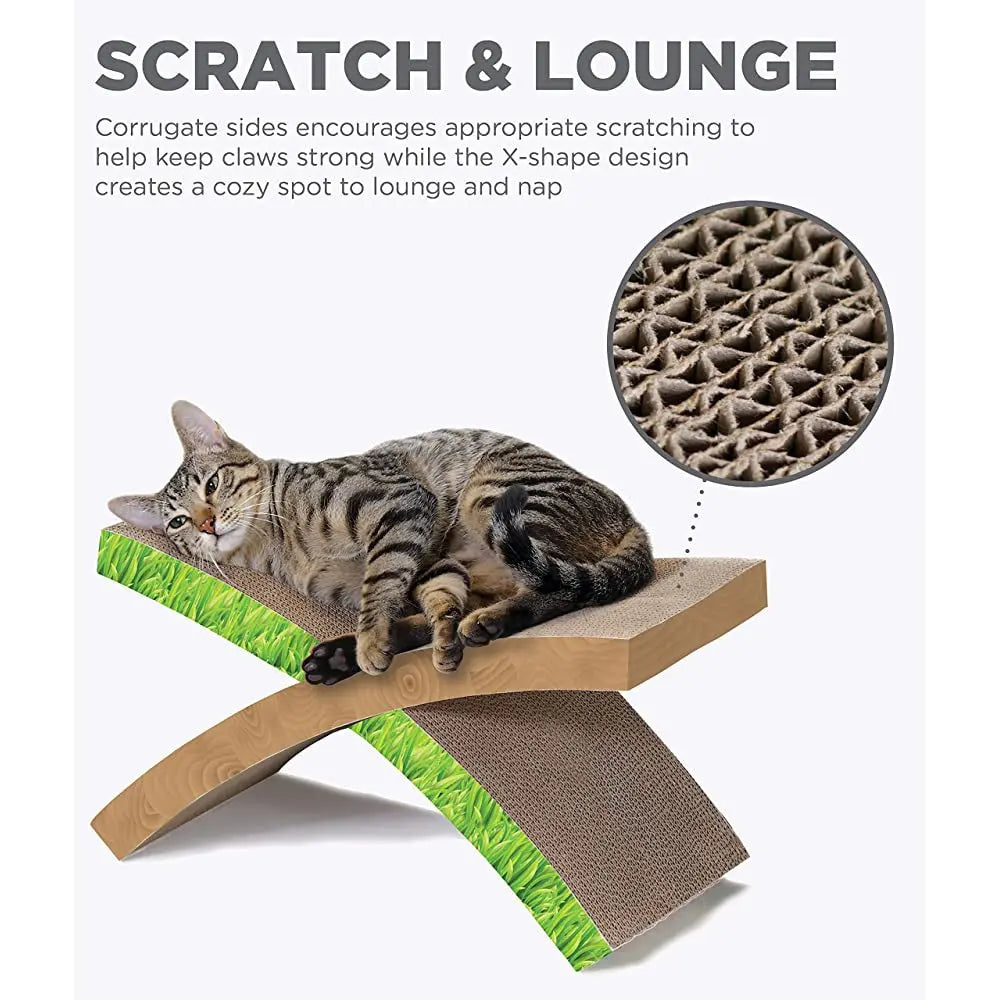 Cat scratching lounge with corrugated sides for scratching and cozy napping spot.