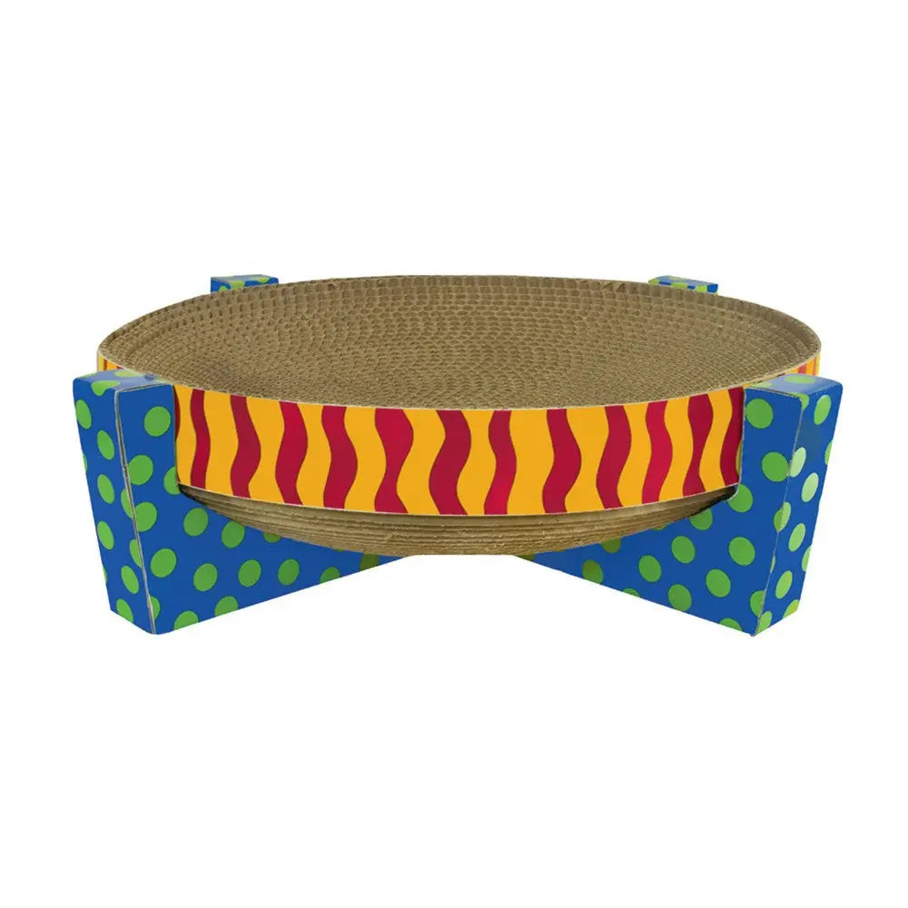 Colorful cat scratcher with a playful design, perfect for scratching and lounging.