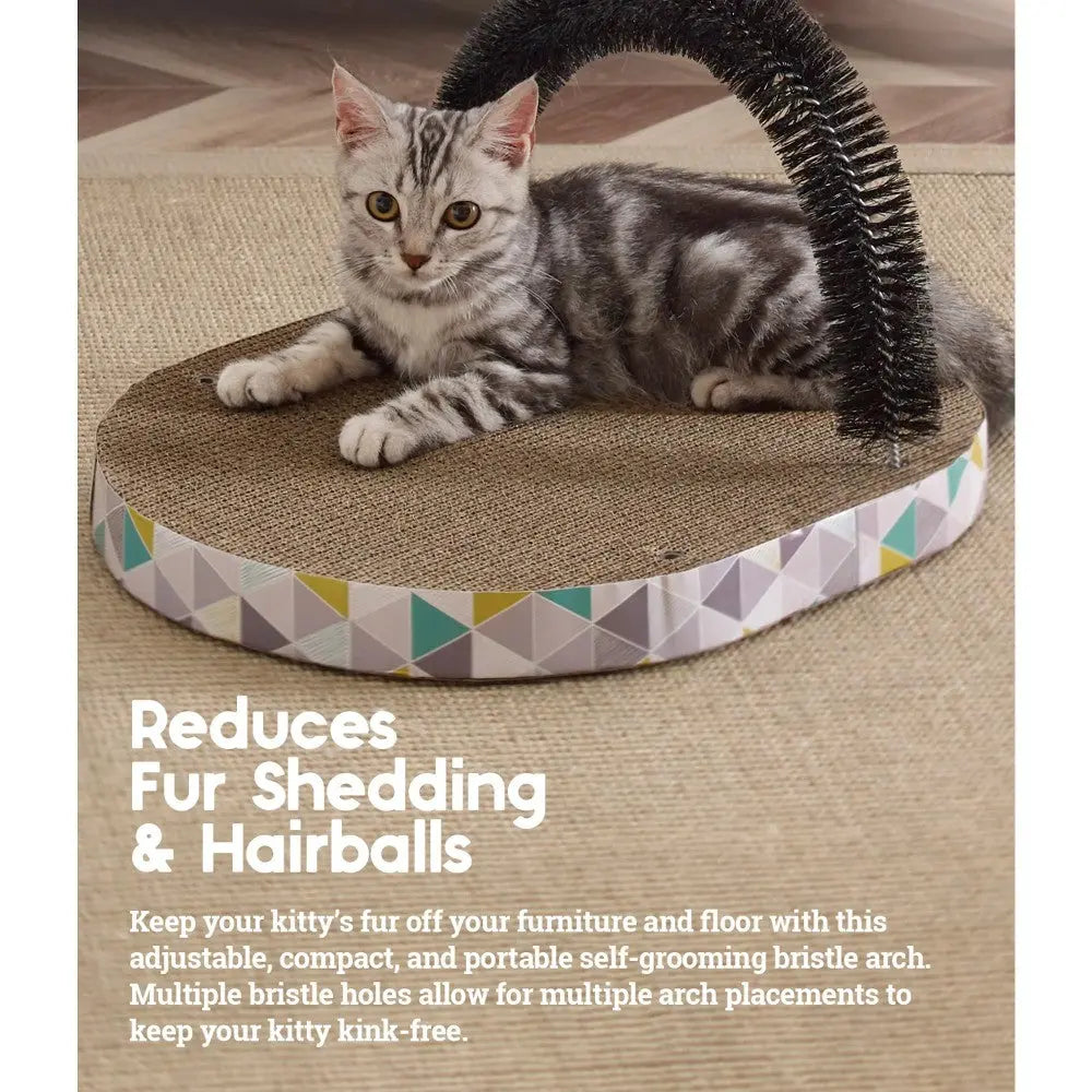 Cat self-grooming arch reduces shedding and hairballs while keeping your kitty's fur off furniture.
