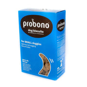 Probono dog biscuits for small dogs, featuring spare rib flavor in a blue packaging box.
