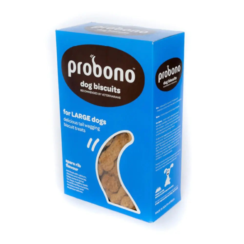 Probono dog biscuits for large dogs, featuring a tasty flavor and veterinarian-recommended packaging.