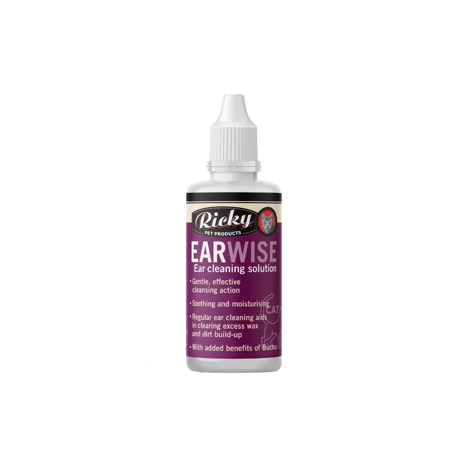Ricky Earwise ear cleaning solution for pets, gentle formula for effective wax and dirt removal.