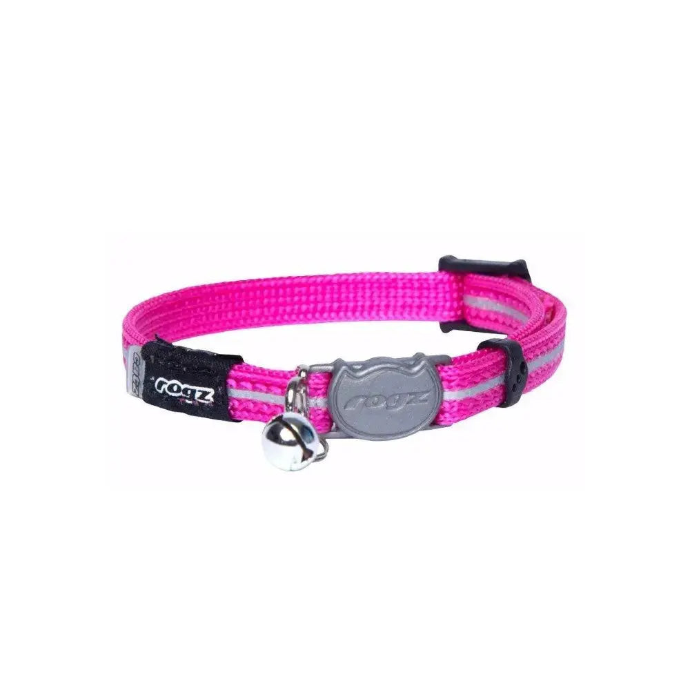 Pink cat collar with bell, adjustable fit, durable material, perfect for stylish pet safety.