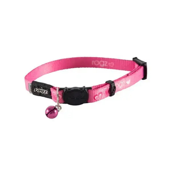 Pink pet collar with a bell, adjustable design, perfect for stylish cats and small dogs.