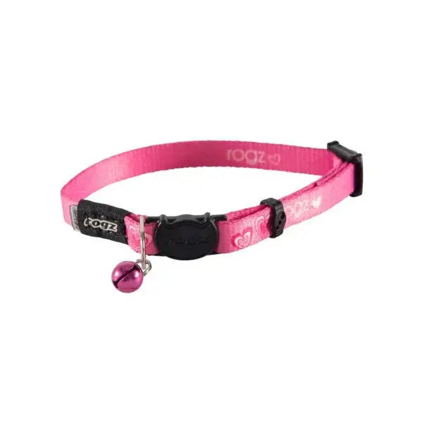 Pink pet collar with a bell, adjustable design, perfect for stylish cats and small dogs.