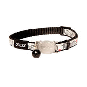 Black cat collar with a bell, featuring a playful design and adjustable strap for comfort.