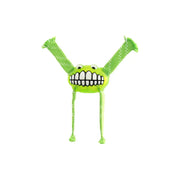 Green plush dog toy with a smiling face and long, stretchy arms for playful fun.
