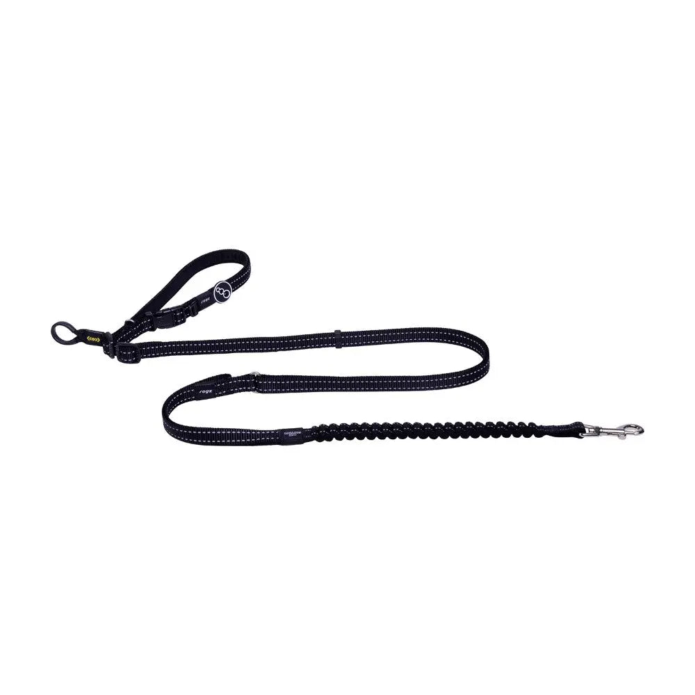 Durable black dog leash with reflective stitching for safety during walks.