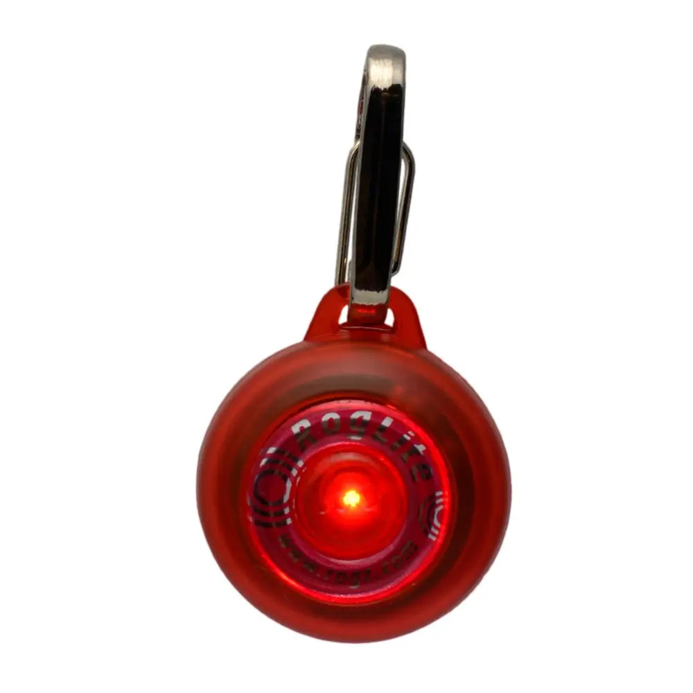 Red LED safety light with clip for visibility during nighttime activities.