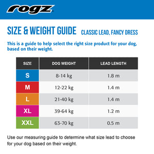Rogz Fancy Dress Classic Lead Size and Weight Guide