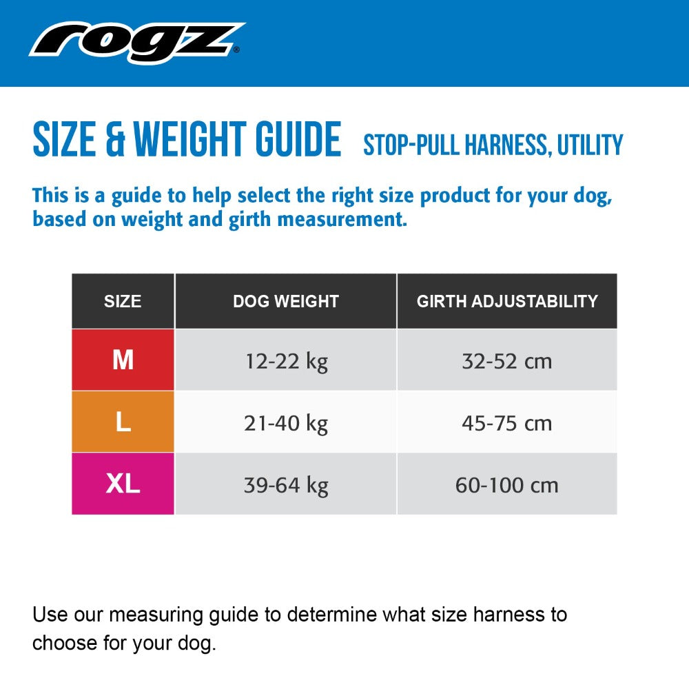 Rogz Utility Stop-Pull Harness Size and Weight Guide