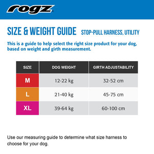 Rogz Utility Stop-Pull Harness Size and Weight Guide