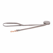 Durable gray dog leash with a stylish rose gold clip for secure walks.