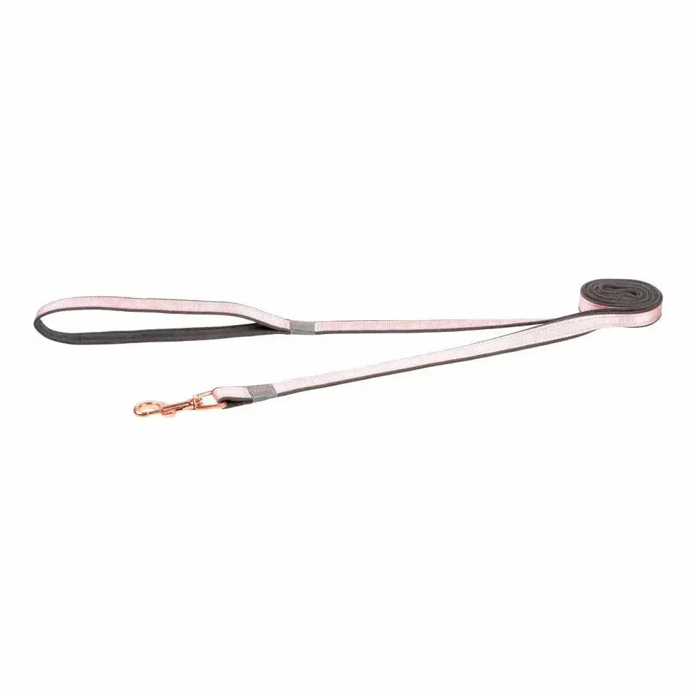 Stylish dog leash in pink and black with a durable clip for secure walks.
