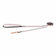 Stylish dog leash in pink and black with a durable clip for secure walks.
