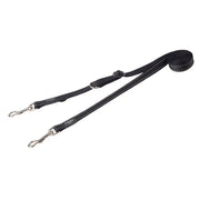 Durable black dog leash with dual clips for easy handling and control during walks.
