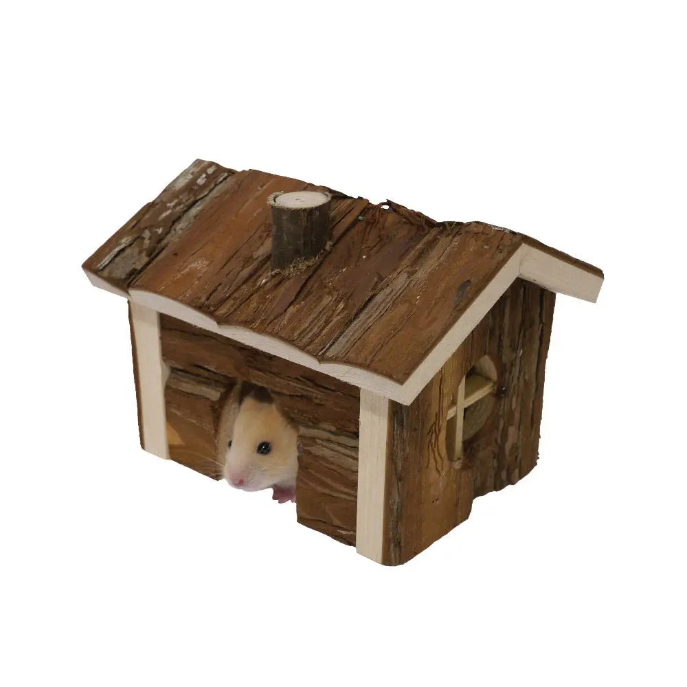 Wooden hamster house, natural habitat, cozy hideout, small pet shelter, safe retreat for hamsters.