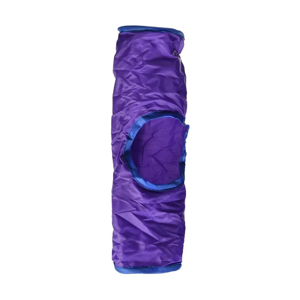 Purple pet tunnel with blue trim, perfect for indoor play and exercise.