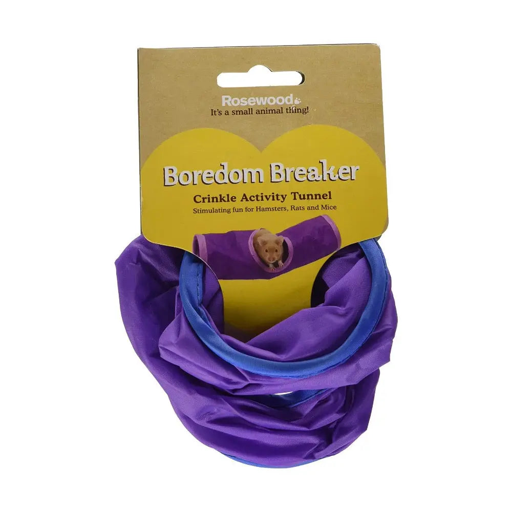 Crinkle activity tunnel for small pets, promoting fun and stimulation for hamsters, rats, and mice.