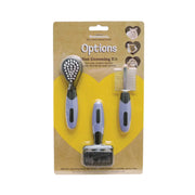 Mini grooming kit for small animals, including brush, comb, and de-shedding tool.