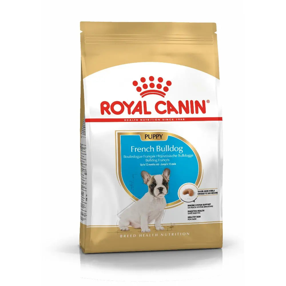 Royal Canin Puppy food for French Bulldogs, featuring essential nutrients for healthy growth.
