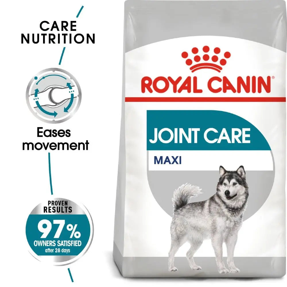Royal Canin Joint Care Maxi dog food bag designed for improved mobility and joint health.