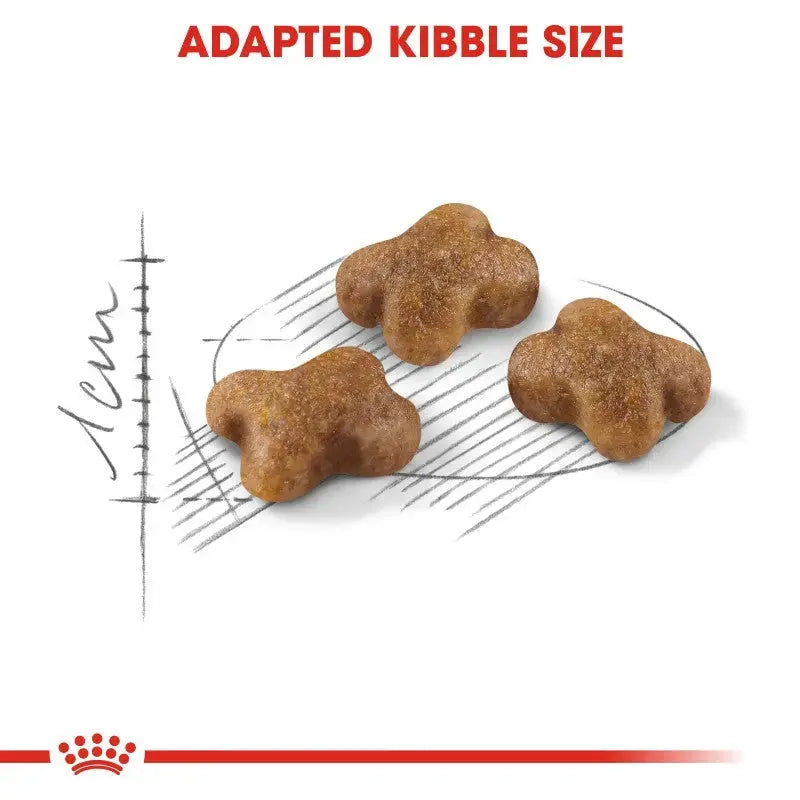 Adapted kibble size for optimal pet nutrition and easy chewing.