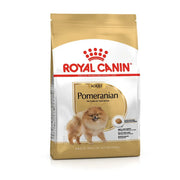 Royal Canin Pomeranian adult dog food bag featuring breed-specific nutrition and ingredients for optimal health.