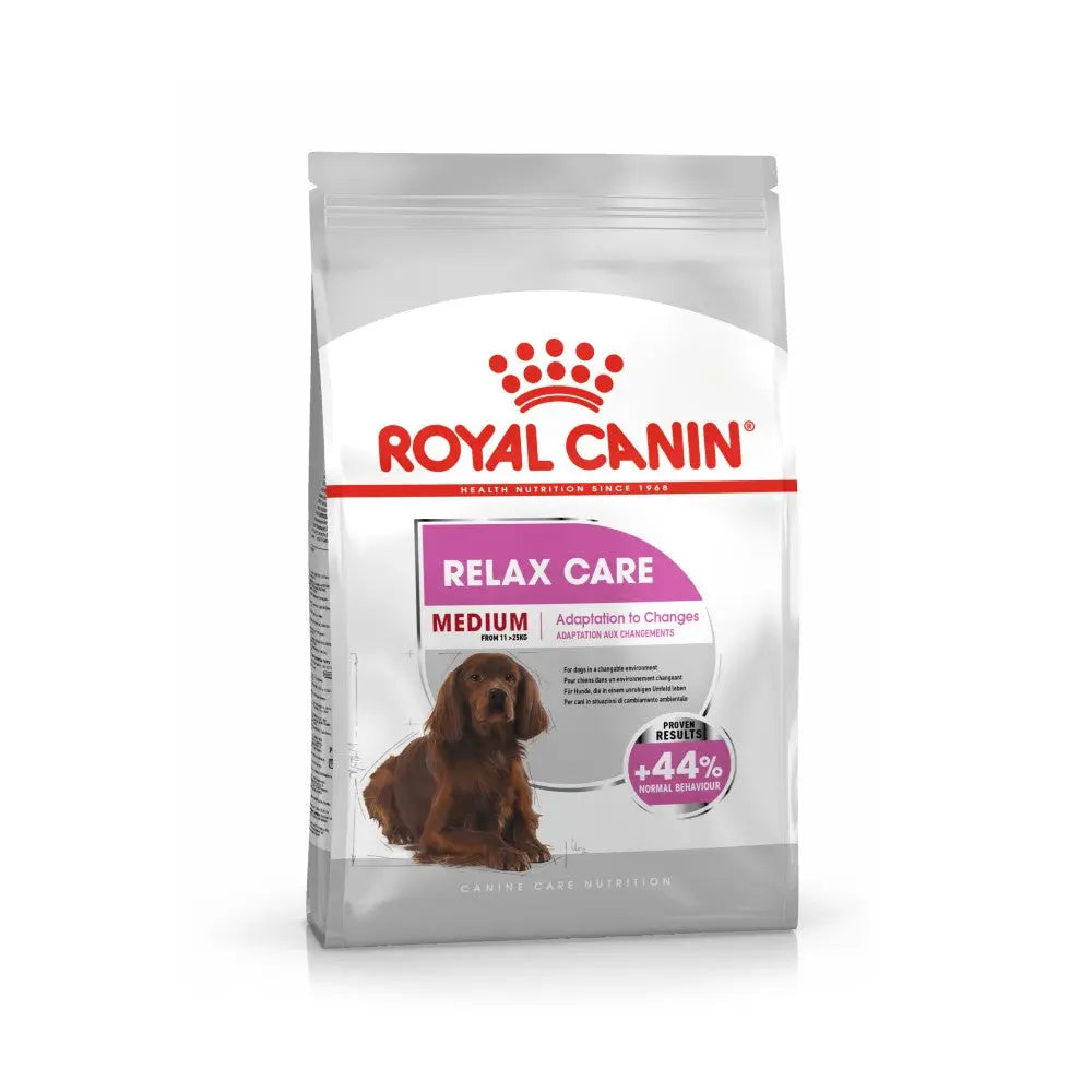 Royal Canin Relax Care Medium dog food bag for stress relief and adaptation to changes.