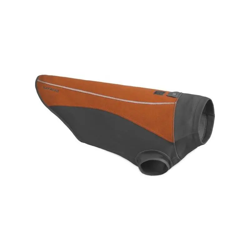 Dog jacket in orange and gray, designed for warmth and comfort during outdoor activities.