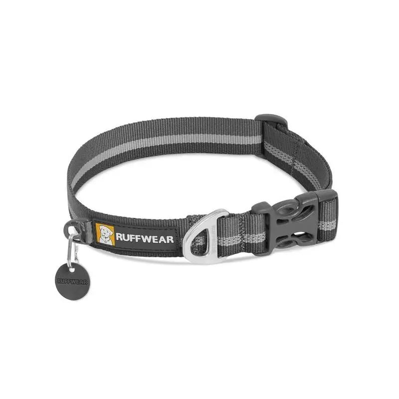 Ruffwear dog collar in gray with adjustable strap and secure buckle for comfortable pet wear.