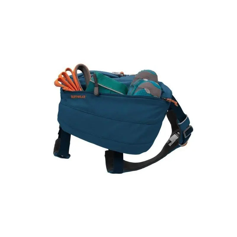 Durable blue waist pack with tools, perfect for outdoor adventures and hands-free convenience.