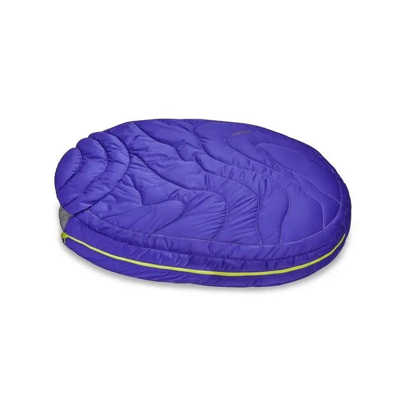 Purple sleeping bag with a unique design, perfect for camping and outdoor adventures.