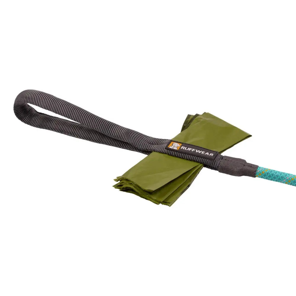 Ruffwear dog waste bags and leash, perfect for outdoor pet clean-up and convenience.