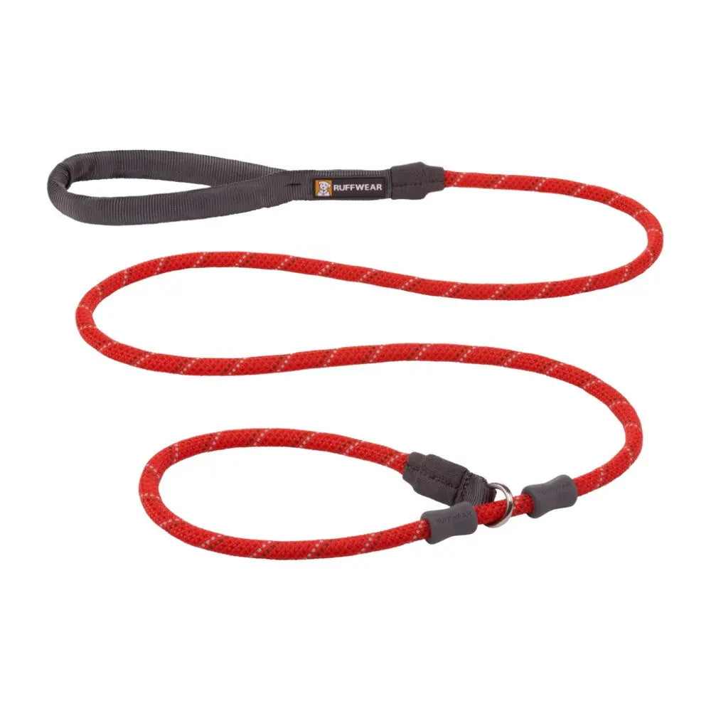 Durable red dog leash with padded handle and secure clip for comfortable walks.