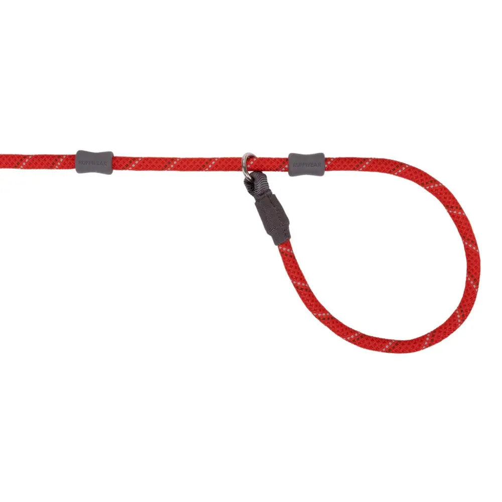 Durable red dog leash with a secure clip and comfortable grip for easy handling.