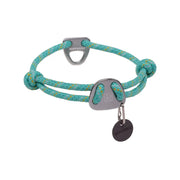 Ruffwear dog collar in turquoise, featuring durable rope design and secure metal hardware.
