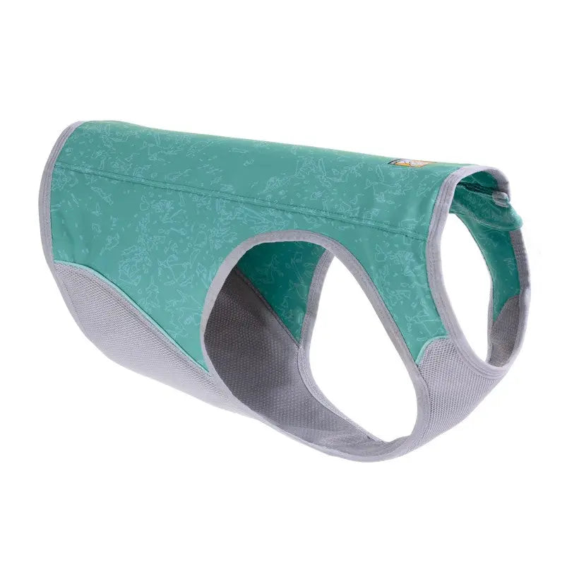 Dog harness in teal with breathable mesh for comfort and style during walks.
