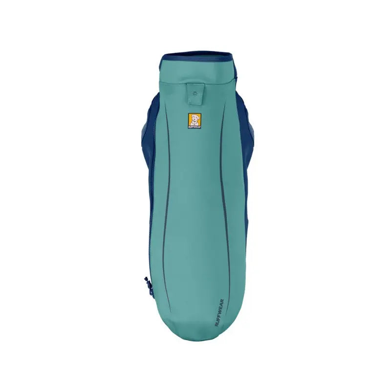 Dog jacket in teal and navy, designed for warmth and comfort during outdoor activities.