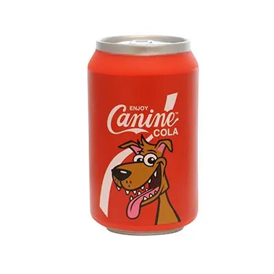 Canine Cola dog beverage can featuring a playful cartoon dog design.