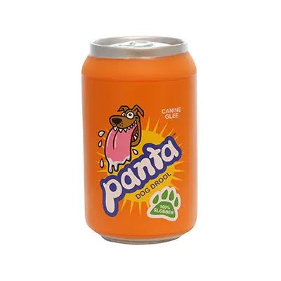 Panta Dog Drool can, featuring playful design and vibrant orange color for canine enjoyment.