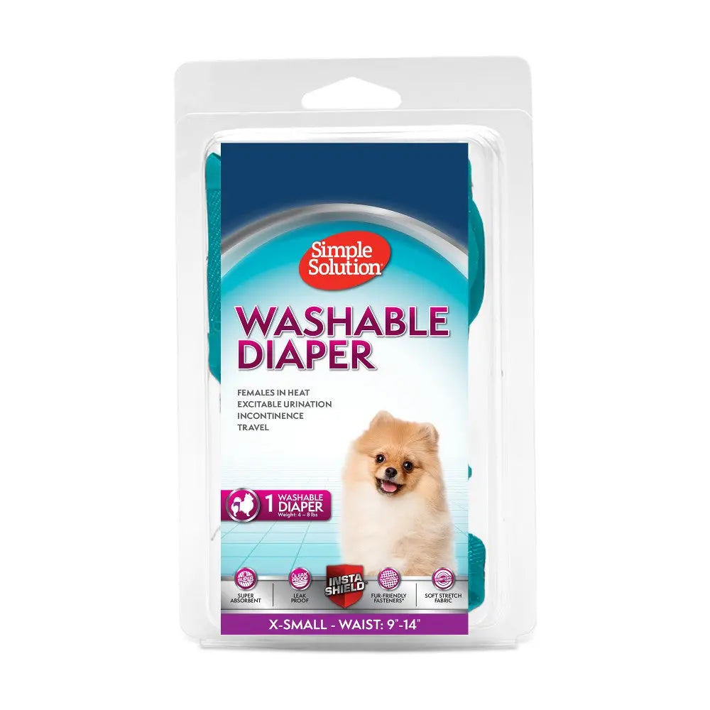 Washable dog diaper for females in heat, designed for comfort and travel convenience.